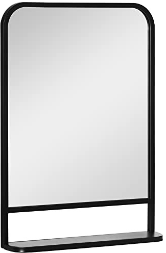 HOMCOM Modern Rectangular Wall Mirror with Storage Shelf, 70 x 50 cm Mirrors for Living Room, Bedroom, Black
