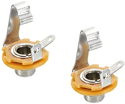 sourcing map Guitar Input Jack 1/4 Stereo Jack Mono Panel Mount Socket Silver for Guitar Bass Speakers Footswitch 2pcs