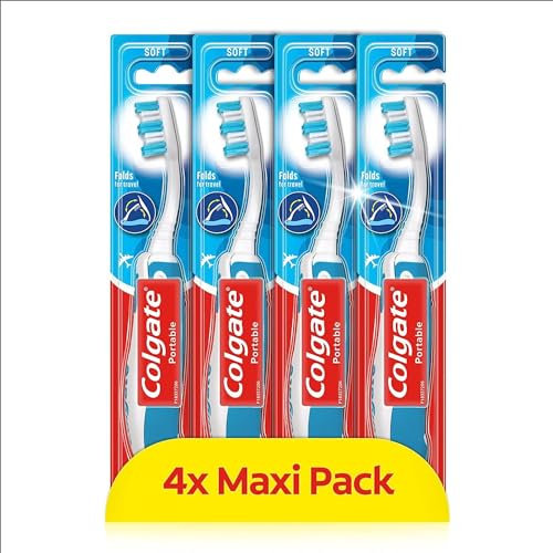 Colgate Portable Toothbrush - Travel Tooth brush Folds For Traveling - Adult Brush with Soft Bristles - Multipack - 4 Pack