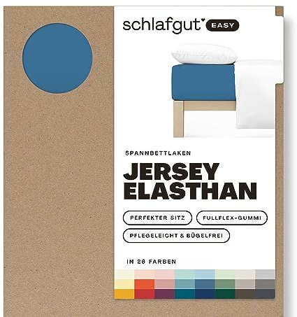 Schlafgut Easy Jersey Elasthan Spannbettlaken 140x200 bis 160x220 Blue Mid, Spannbetttuch aus superweicher Baumwolle mit Elasthan