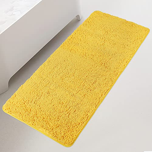 Yeaban Badezimmerläufer Teppich 61x152 cm,Dicke Chenille Lange Badematte,Saugfähig und Waschbar Extra Groß Badteppich Rutschfest, Plüsch Läufer Teppich für Badezimmer Boden, Dusche, Badewanne,(Gelb)