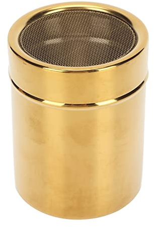 Powder Shaker, Stainless Steel Gold Fine Mesh Powder Sugar Shaker with Lid for Salt Powdered Sugar Ground Coffee Powder Shaker Can for Home Kitchen Supplies, 2.8 x 3.5in