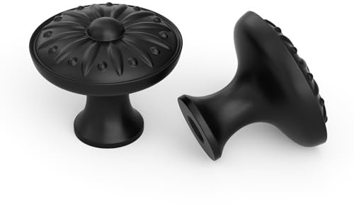 LONTAN 4 Stück Möbelknöpfe Schwarz Vintage Küchenknöpfe Knauf für Schrank Schubladenknöpfe Türknauf Blumen Muster Kommodenknöpfe Küchengriffe