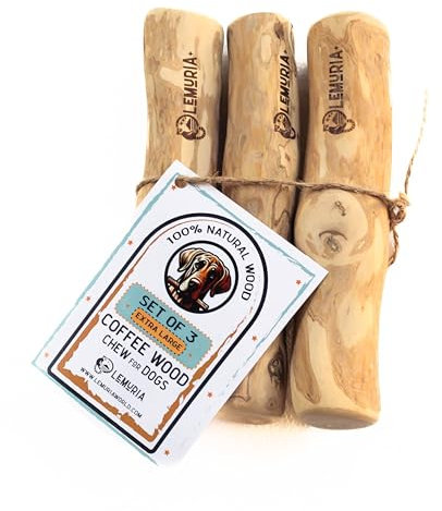lemuria Set of 3 Coffee Wood Dog Chew Stick Toy, Natural Durable Real Wooden Bone Sticks for Dogs, Safe Dental Cleaning Chews for Teething Puppy, Stress Relief for Large Giant Dogs (Extra Large)