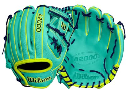 Wilson Fall 2024 A2000® DP15SS - Guante de béisbol de cuadro de 11.5 pulgadas, lanzamiento de mano derecha, espuma de mar/amarillo óptico