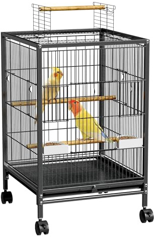Froadp Cage à oiseaux avec roulettes - Grande cage en métal avec perchoirs en bois et mangeoires - Cage pour perroquets, pigeons, perruches, pinsons, pinsons (type E)