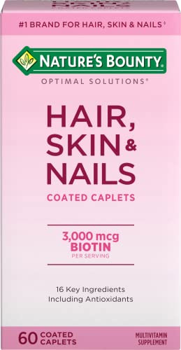 Nature's Bounty Optimal Solutions Hair, Skin & Nails Formula, with 3,000 mcg Biotin, 60 Coated Caplets, 20 Total Servings
