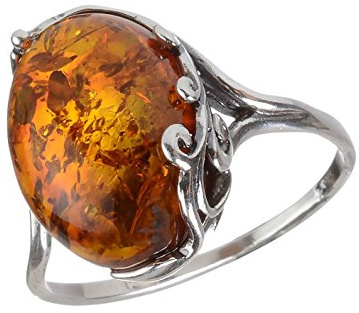 HolidayGiftShops GIA Certified Sterling Silver and Baltic Honey Amber Adult Ring Dana- size 8.5