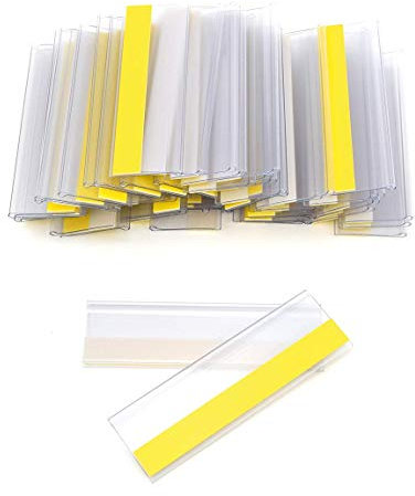 Selbstklebende Etikettenhalter für Einstecketiketten 300 mm Breit/Tickethalter/Etiketten Halter (26 mm Höhe, Transparent, 50 Stück)