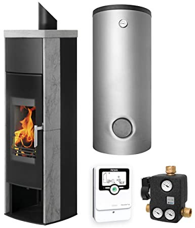 Schmitzker KS2641 Aqua wasserführender Kaminofen Speckstein Komplett-Set mit Pufferspeicher 300 L