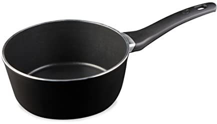 MasterChef Stielkasserole Klein, Topf Induktion, Hitzebeständiger Griff, Spülmaschinenfest, Pfannen für alle Herdarten geeignet, Beschichtet Couscoustopf, Kratzfest, 16cm, Schwarz