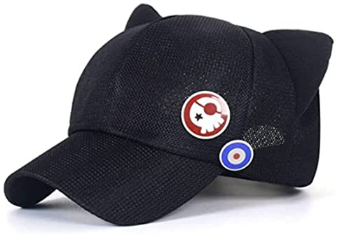 AZERISSO Katzenohren Hut Kawaii Baseball Cap Anime Cartoon Hüte Schwarz, Schwarz , M/L