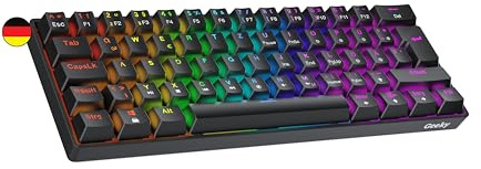 Geeky GK61 SE 60% | Mechanische Gaming-Tastatur | 62 Tasten Multi Color RGB LED Hintergrundbeleuchtung für PC/Mac Gamer| ISO DE Qwertz Deutsches Layout (Schwarz, Mechanical Brown)