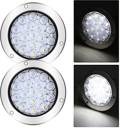 Biqing Rotondo Luci Posteriori per Rimorchio LED 24V, 4 Fanali LED Rimorchio 16LED Fanale Posteriore Freno Segnale di Girata Riflettore Luce per Camion,2pcs (Bianco)