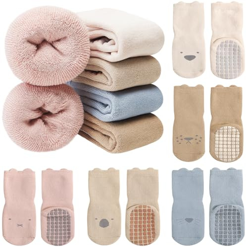 Adorel Baby Winter Socks Warm Thick Terry Anti-Slip Cotton Thermal Pack of 5 Animals 1-3 Years (Manufacturer Size M)