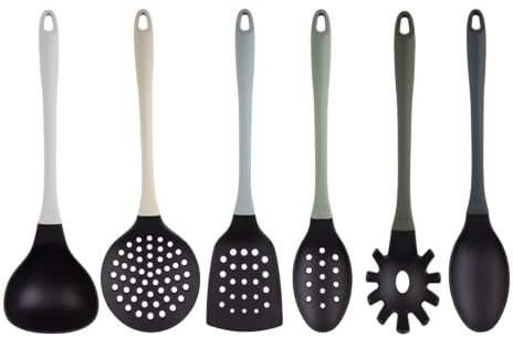 MasterChef Set Utensili Cucina con Mestoli, Spatola, Cucchiaio, Leccapentole, Set Pasticceria e Altro AntiGraffio e Resistente al Calore, Casa Accesori Antiaderente, Grigio