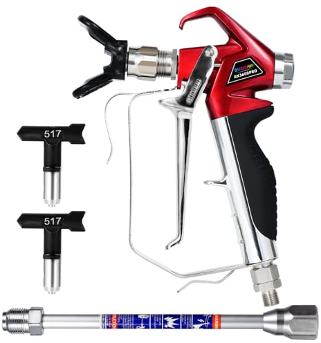 DUSICHIN Airless Paint Primer Spray Gun High Pressure 3600 PSI Reversible 517 Nozzle Tip Guard Swivel Joint with 10 inches Extension Pole for Titan Graco Airless Paint Sprayers Aftermarket DUS3600