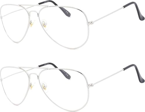 NEW VISION Presbycia glasögon herr 2 Pack, pilotglasögon, metallram, retrostil datorglasögon, läsglasögon för män och kvinnor, NV8132