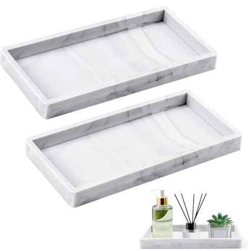 NEUTYPECHIC 2 Stück Marmor Tablett Badezimmertablett 10 * 20cm, Silikon Deko Tablett für Bad, Waschtisch, Küchentheke, WC-Spülkasten, Dekorative Schmuck, Schlüsselablage Schale, Marmorfarbe