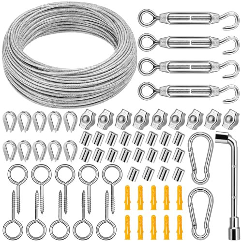 DIYLAND 3mm Cable de Acero Inoxidable, 35m/3mm PVC Recubierto de Alambre de Jardín con Tensores de Alambre de Tensores Kit para Plantas Trepadoras, Valla, Cuadro, Asegurando la Sombra