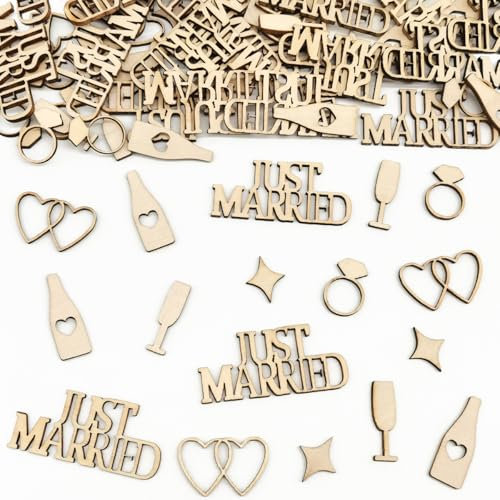 Tischdeko Hochzeit, 80 Stück Konfetti Streudeko Hochzeit Holz, Just Married Konfetti, Just Married Deko, Hochzeitsdeko Tisch