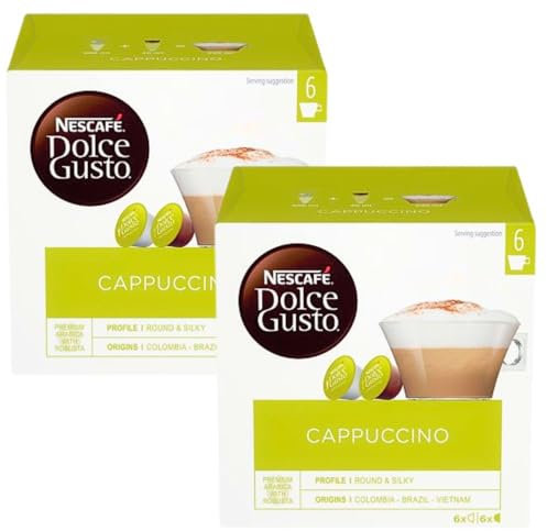 Dolce Gusto Cappuccino 12 pods x 2 (6x Espresso Arabica Coffee, 6x Milk Capsules) Compatible with Nescafe Coffee Machines | (2pack)
