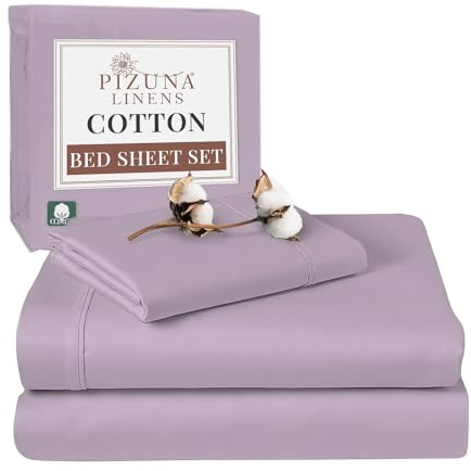 Pizuna 100% Cotton Single Bed Sheet Set Lavender Frost 400 Thread Count | 400 Thead Count Long Staple Cotton Bedding, 180x280 cm, Soft Sateen 3 Pc