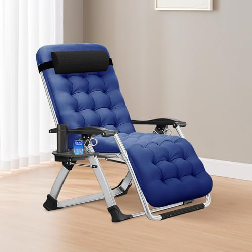 MOPHOTO Zero Gravity Liegestuhl, Gartenliege klappbar, 200 kg Traglast zusammen mit Polster und Seitentasche, perfekt für Nickerchen, Relaxliege, Gartenliege, Balkonliege, Terrassenstuhl(Blau)