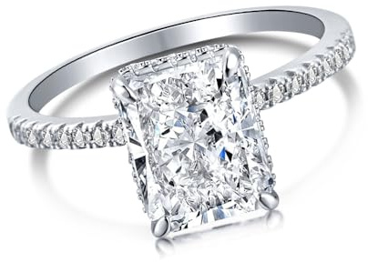 4 Carat Lab Grown Diamond Radiant Cut Eternity Ring for Women, 18K White/Gold Plated Wedding Bands D Color VVS1 Clarity Simulated Diamond Engagement Anniversary Ring Set(C-White Gold Plated,US 8)