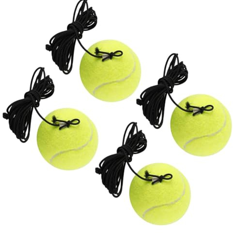 Fulkued 4PCS Tennis Training Balls,Durable Replacement Balls with String for Beginner Single Player Practice Training Gear,for Indoor and Outdoor Tennis Practice with Bounce Ball(Yellow)