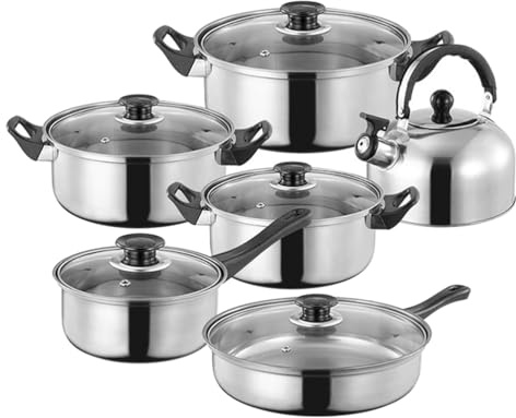 NIYANGLE 12pièces Marmite Acier Inoxydable Ensemble De Casseroles Et Poêles Casserole à Lait Poêle à Frire Compatible Avec Induction Gaz Et Électrique