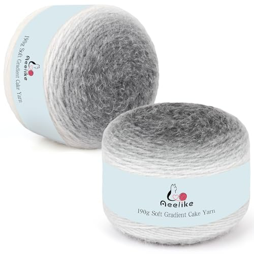 Aeelike Gradient Yarn Cake, 380g Ombre Yarn for Crochet and Knitting, Grey