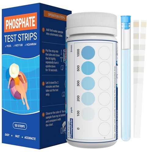 AKSBTEC Bandelettes de Test Phosphate Piscine - 50 Testeur Phosphate Piscine Pour Piscine, Spa, Aquarium, Bassin à Poissons - Testeur Phosphate pour Eau Douce et Eau Salée
