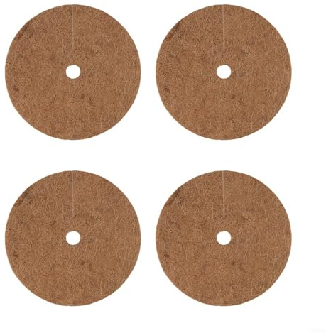 Shell Mulch - Paquete de 4 discos de barrera de coco de fibra natural y discos de retención de humedad, macetas, crecimiento de plantas, anillos redondos de protección de fibra de coco para árboles