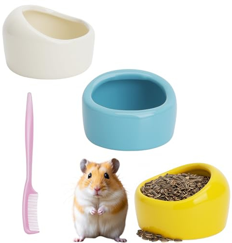 3 Stück Dreifarbige Hamster Napf Hamster Keramik Futterschalen, Schälchen Kleintiere Keramik Wassernapf für Meerschweinchen Rennmäuse papageien Vögel mit Reinigungsbürste