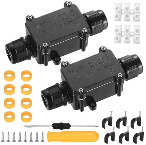 2 PcsCaja Estanca Exterior Electrica, 2 Vías Caja Electrica Exterior, Cajas de Conexiones Estanca Impermeable IP68 de Plástico, Cajas Estancas Electricidad Cables Electricos 5-9 mm y 9-12 mm