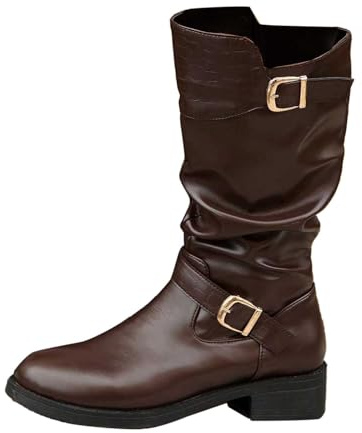 Generisch 2026 Botas de moda de media altura de pantorrilla puntiaguda para deslizarse en el tobillo botines con correa de hebilla para casual - Ropa de invierno, marrón, 42 EU