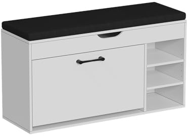 Vicco Banco para Zapatos Solino, Blanco/Negro, 90 x 50 cm con Asiento