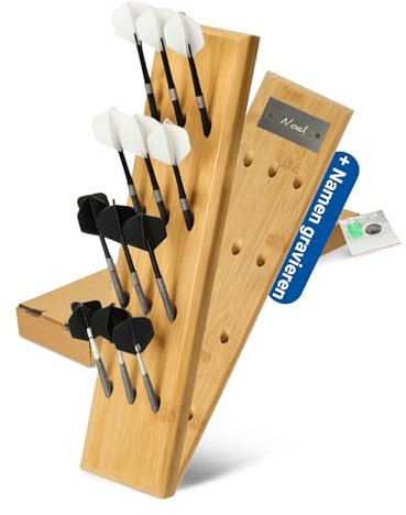 Soporte personalizado para dardos – Soporte de madera para hasta 12 dardos – Idea de regalo personalizada para Navidad – Práctico accesorio para dardos blandos y dardos de acero, color: natural