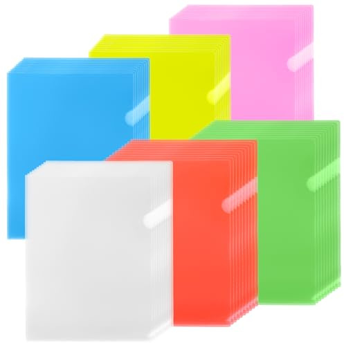 LDXDRU 120 fundas para documentos A4, transparentes, A4, laterales abiertas, 6 colores, plástico transparente, fundas estables