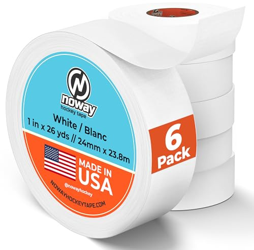 Noway Hockey Tape – Durable Cloth Hockey Stick Tape for Blade and Handle Grip, Strong Adhesive and Water Resistant, 1 Wide x 26 Yards Length, Made in USA (White, 6 Pack)