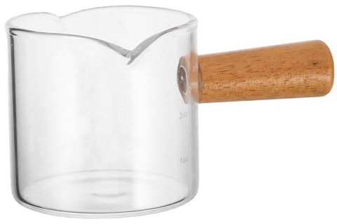 TIDTALEO Bicchiere da Espresso 100ml Doppio Beccuccio e Manico in Legno, Misurino per Caffè Impugnatura Comoda, per Casa e Cucina