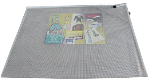 EXXO by HFP 34112 Kleinkrambeutel Mesh Bag Zipp-Beutel A2, 5 Stück, aufgeschweißter Visitenkartentasche mit Papiereinleger und Reißverschluss, weiss milky