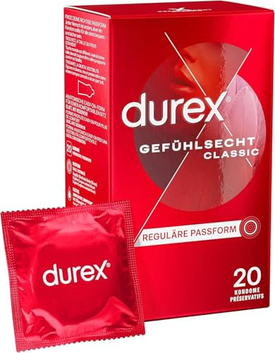 Durex Thin Feel Condoms, Regular Fit, 20s, Secure, Natural Latex, with Silicone Lube, Easy On Shape, More Sensitivity
