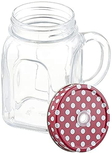 Pasabahce 1613501 - Taza de cristal, 45 cl, con tapa roja y pajita