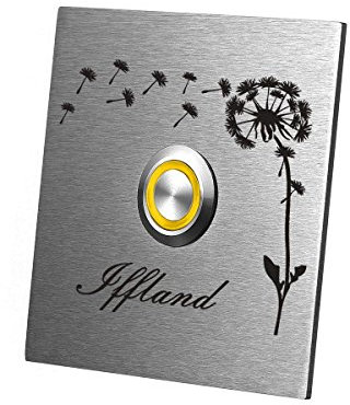 polar-effekt - Timbre de Puerta Personalizado de Acero Inoxidable V2a – 7 x 7 cm Placa de Timbre con Grabado – Modelo Falke Diseño: Diente de león