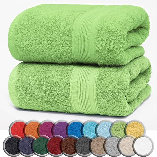 NatureMark 2er Pack SAUNATÜCHER Premium Qualität 80x200cm SAUNATUCH Sauna-Handtuch 100% Baumwolle Farbe: Apfel grün