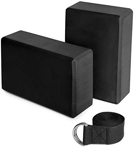 Lixada Yoga Block Yogaklotz 2er Set mit Yoga Gurt Rutschfester Eva Foam Yogaklotz Rutschfester Yoga und Pilates für Anfänger