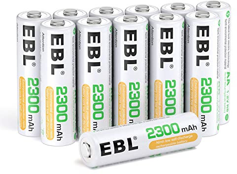 EBL Juego de 12 Pilas Recargables AA NI-MH 2300mAh Baja Autodescarga con ProCyco Baterías Recargables de 1,2V para Juguete, Linternas, Despertadores, Reloj