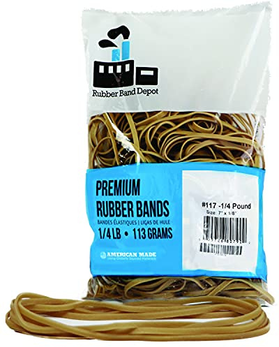 Rubber Bands, Rubber Band Depot, Size #117, Approximately 50 Rubber Bands Per Bag, Rubber Band Measurements: 7 x 1/8'' - 1/4 Pound Bag